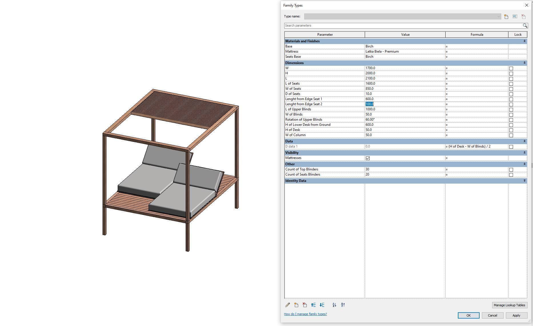 Camp bed - Full parametric Revit Family Low-poly 3D model_12