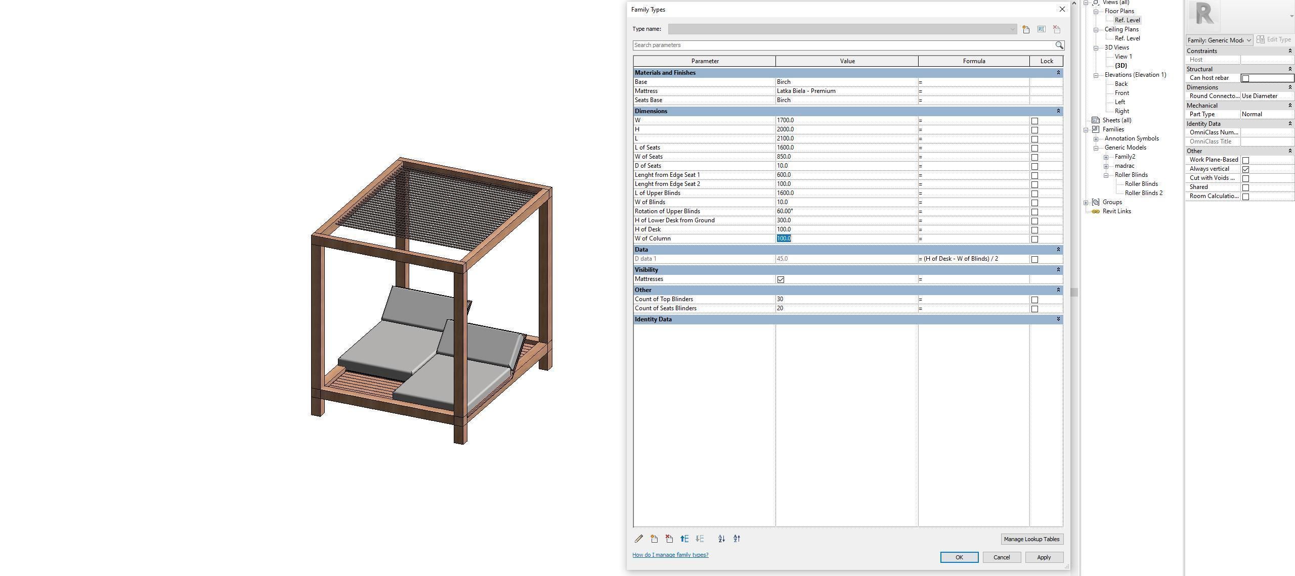 Camp bed - Full parametric Revit Family Low-poly 3D model_20