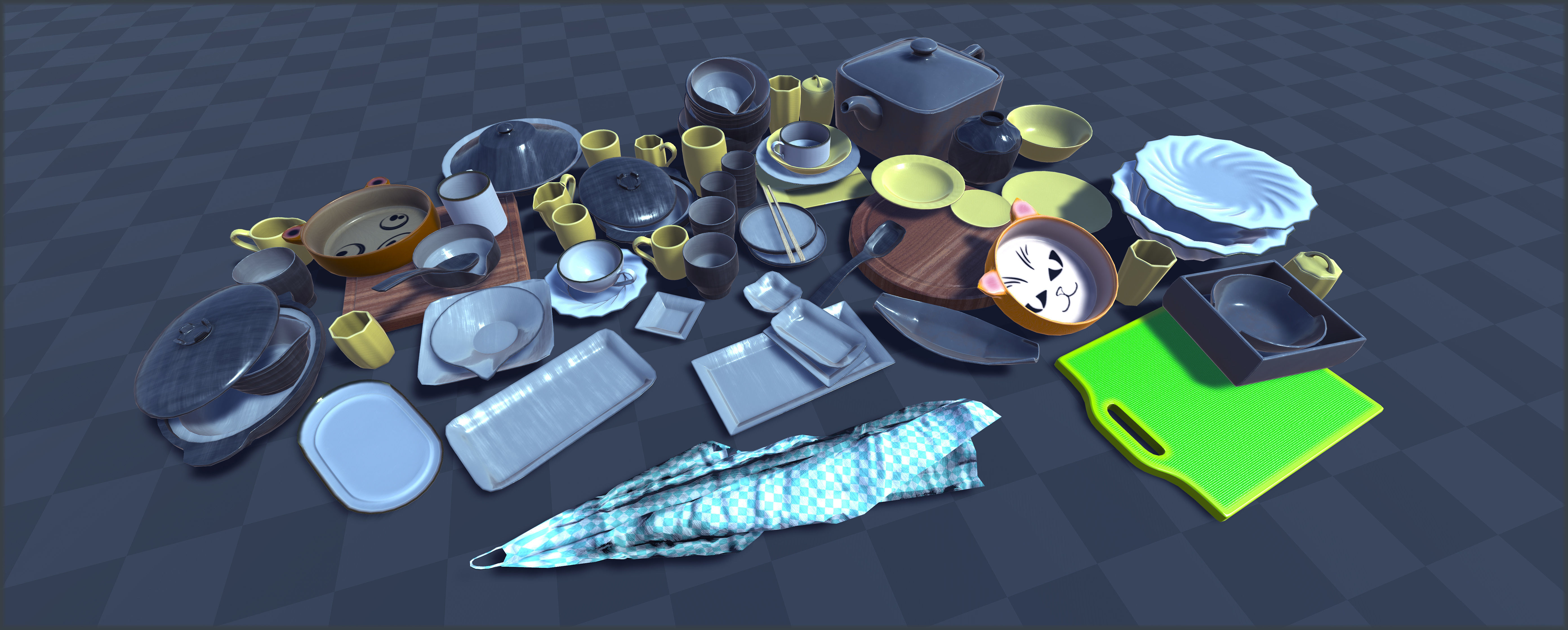 Tableware and Dishes Package Low-poly 3D model_1
