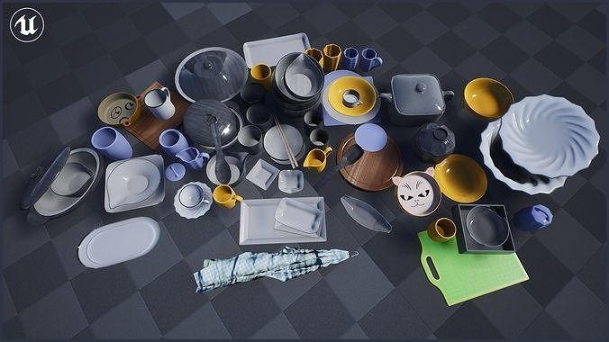 Tableware and Dishes Package Low-poly 3D model
