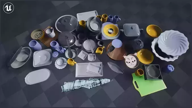 Tableware and Dishes Package Low-poly 3D model
