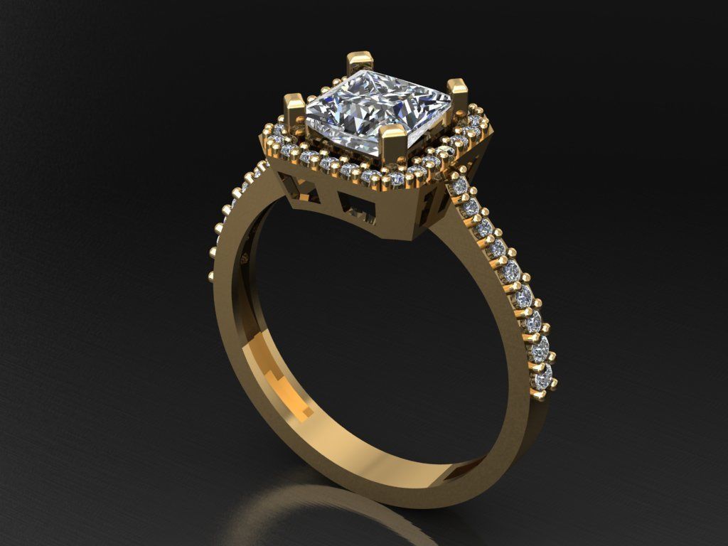 T081- Diamond solitarie ring 3D print model_2