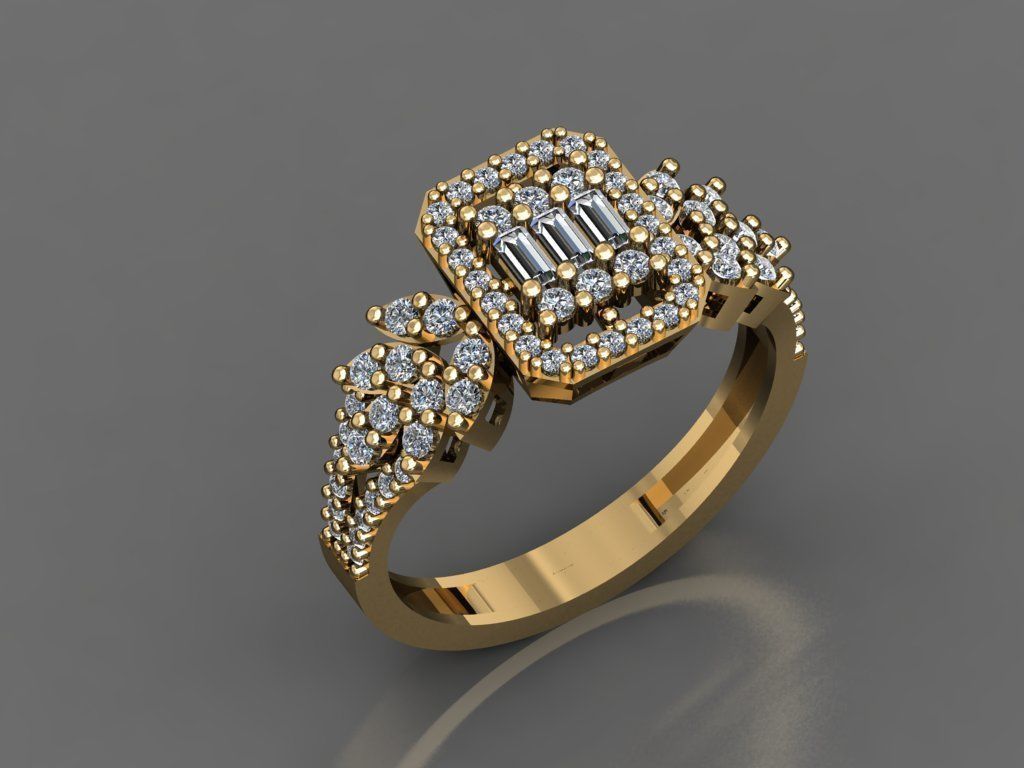 T082- Diamond solitarie ring 3D print model_2