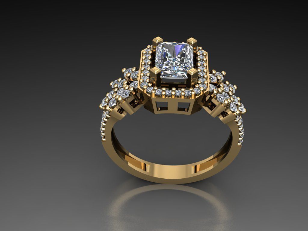 T083- Diamond solitarie ring 3D print model_2