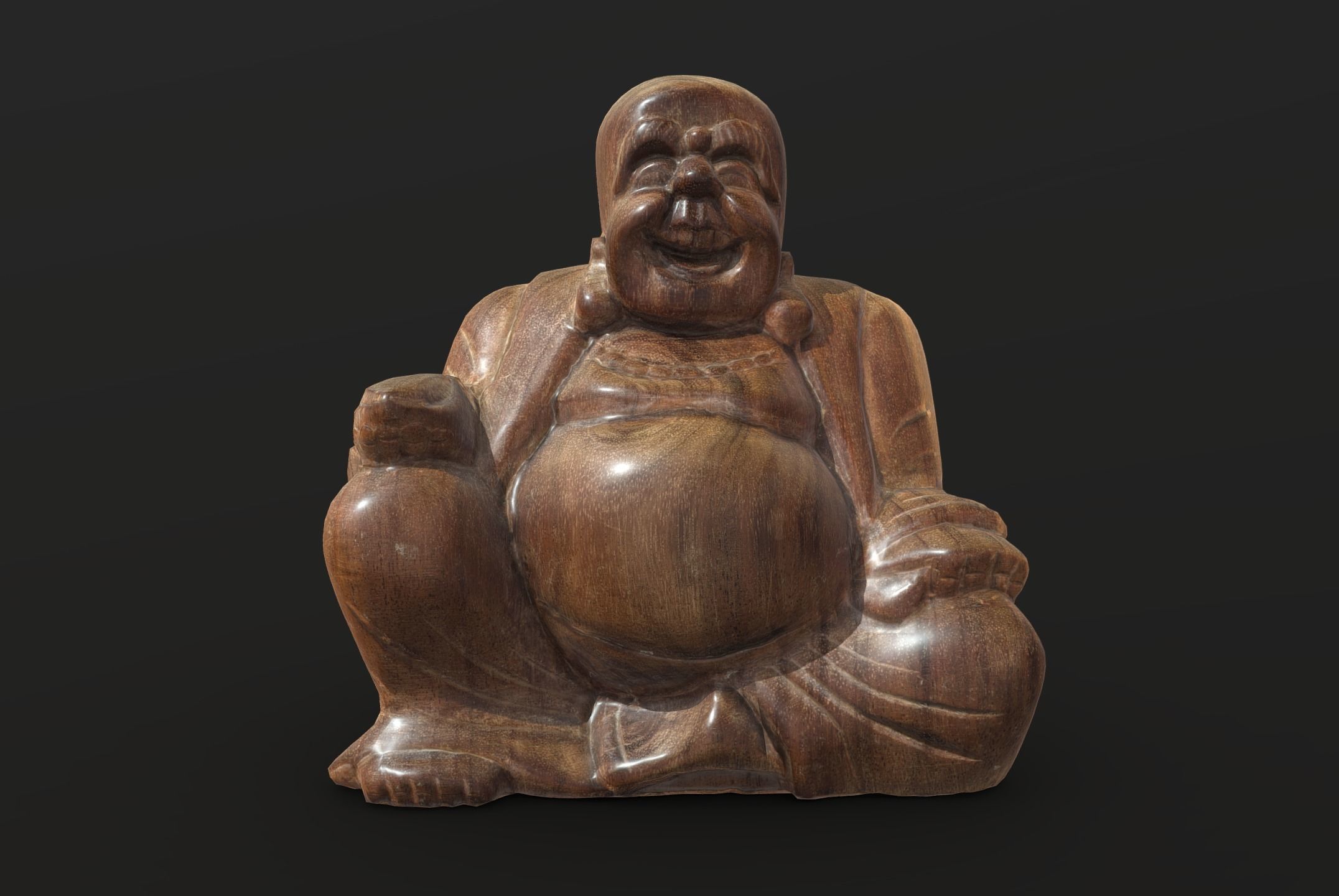 Smiling wooden buddha figure Low-poly 3D model_15