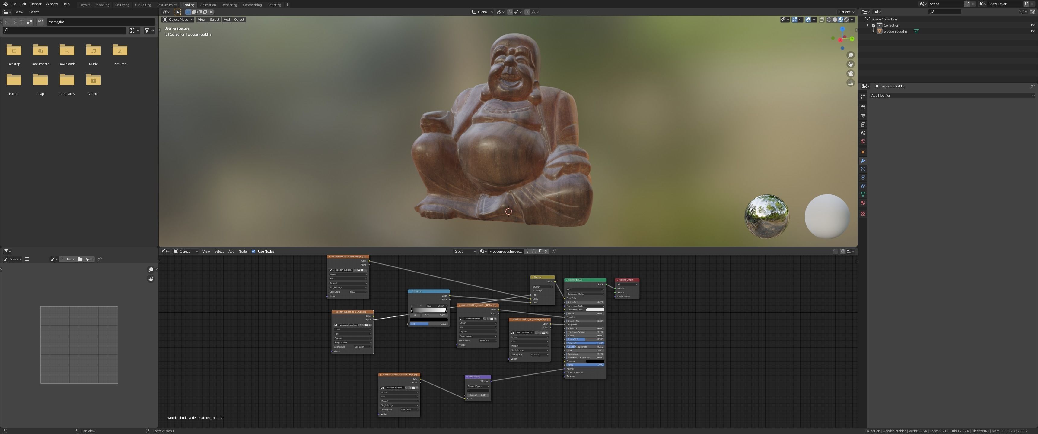 Smiling wooden buddha figure Low-poly 3D model_12