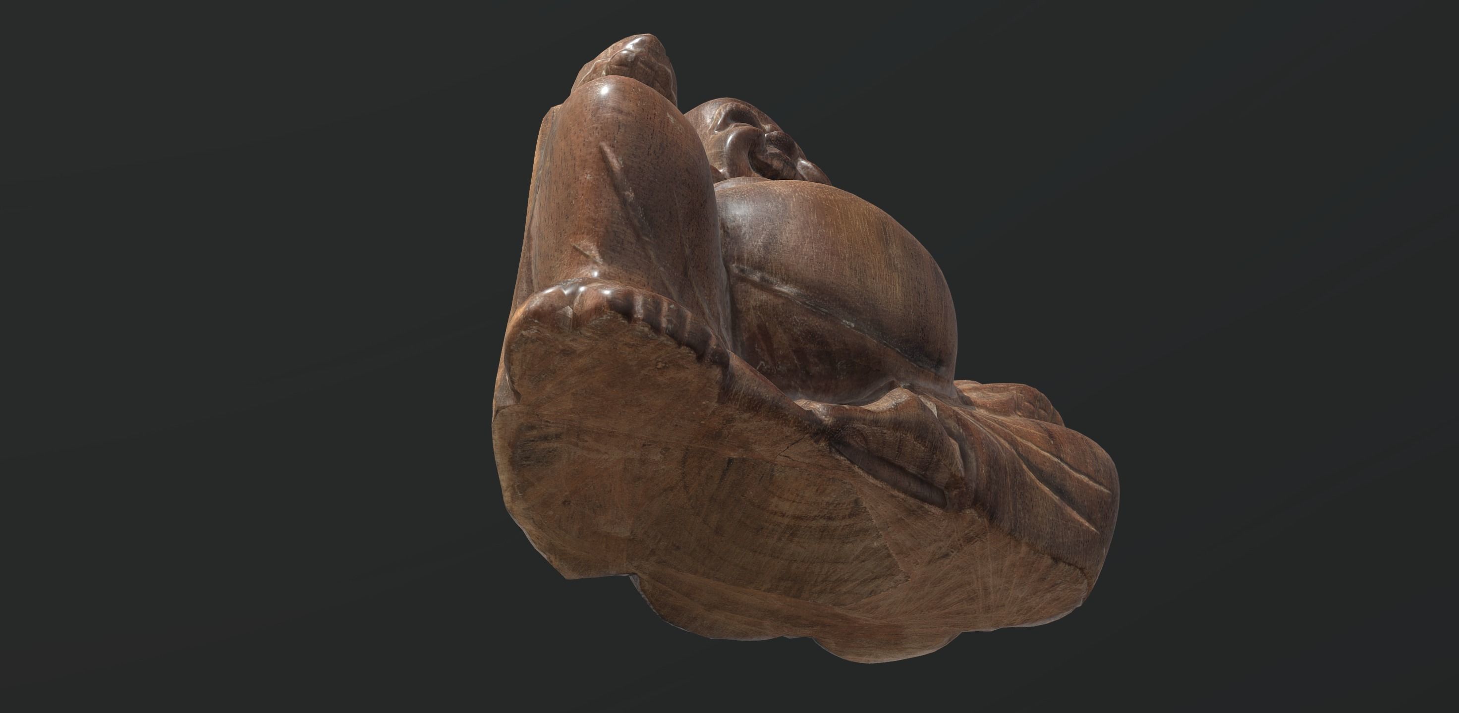 Smiling wooden buddha figure Low-poly 3D model_2