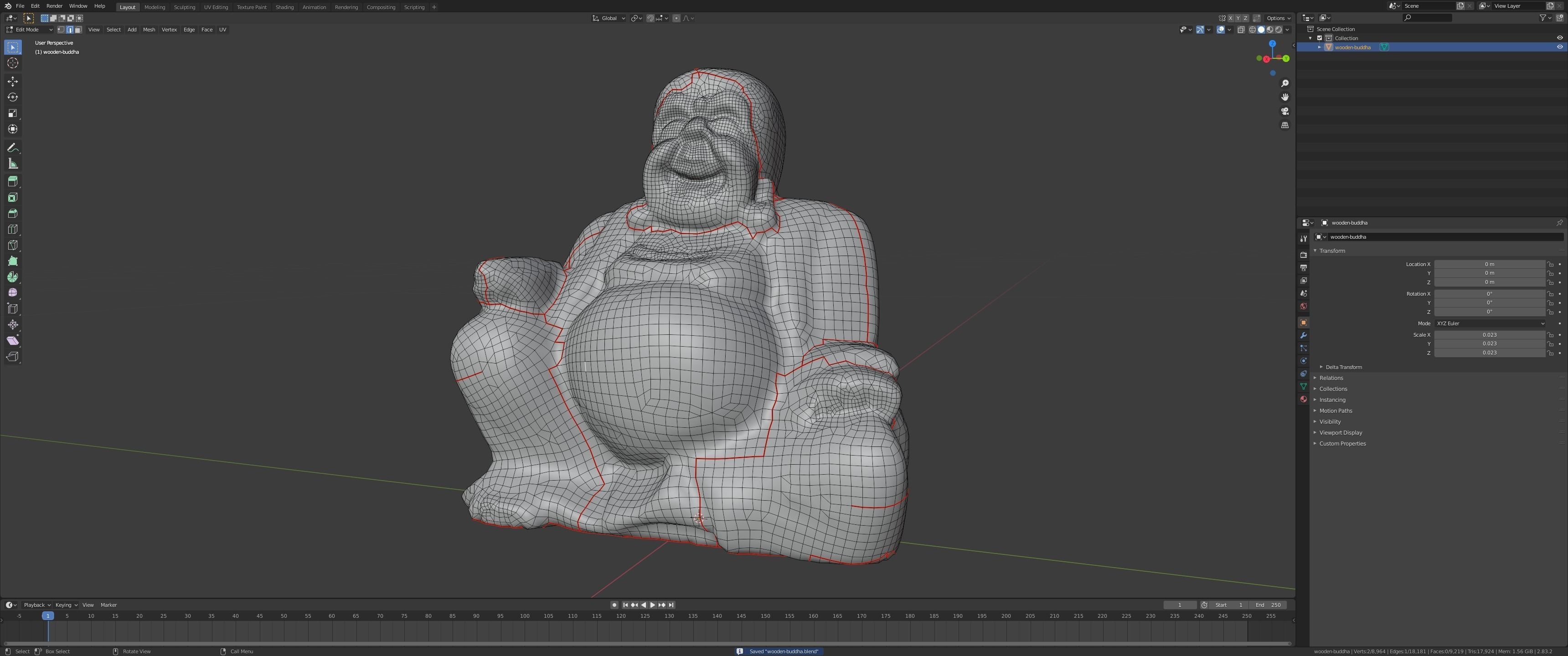 Smiling wooden buddha figure Low-poly 3D model_13