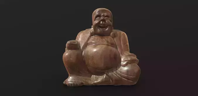 Smiling wooden buddha figure