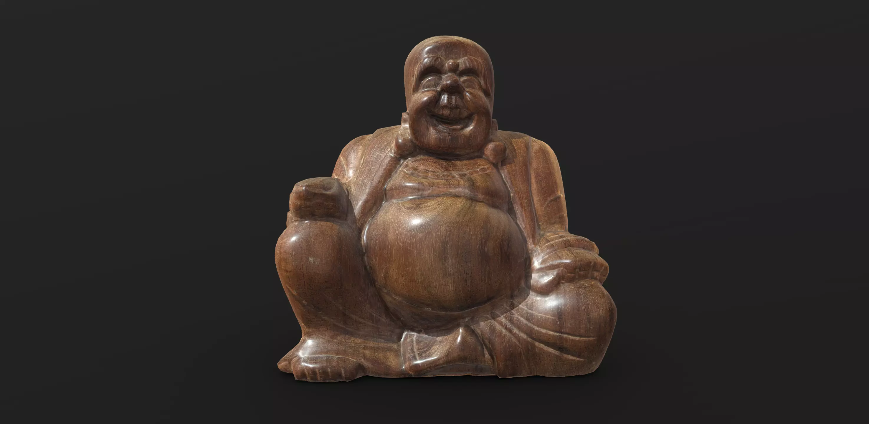Smiling wooden buddha figure Low-poly 3D model_0
