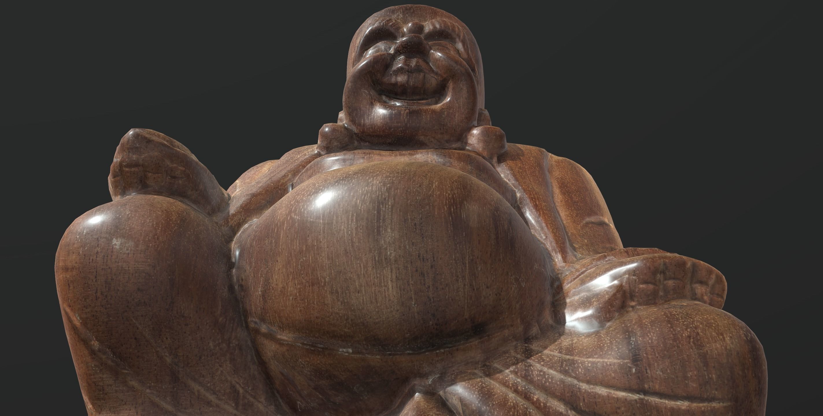 Smiling wooden buddha figure Low-poly 3D model_4