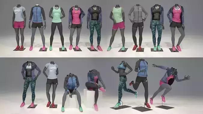 Woman mannequin Nike FULL PACK 3D Model Collection