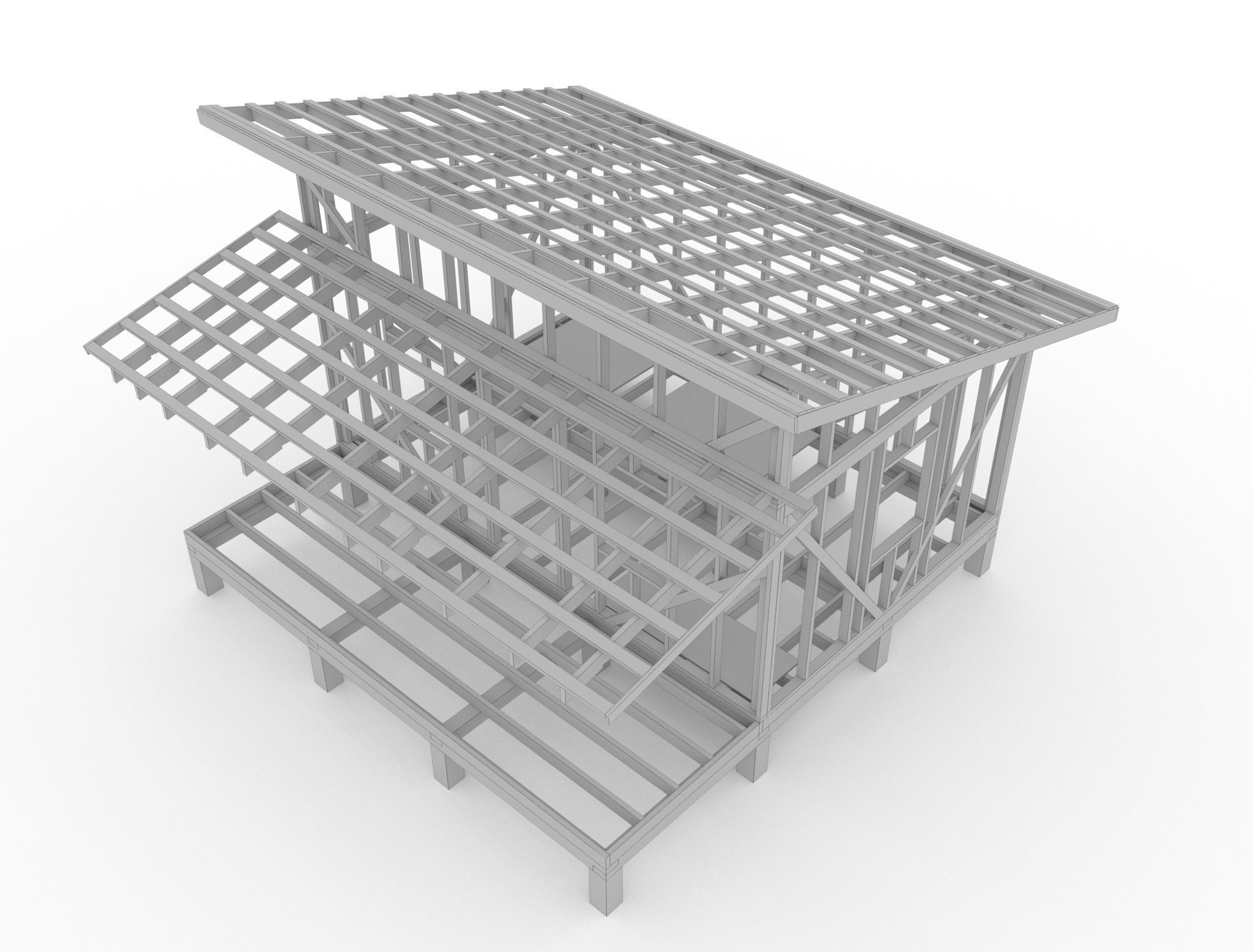 Wooden frame house Low-poly 3D model_12