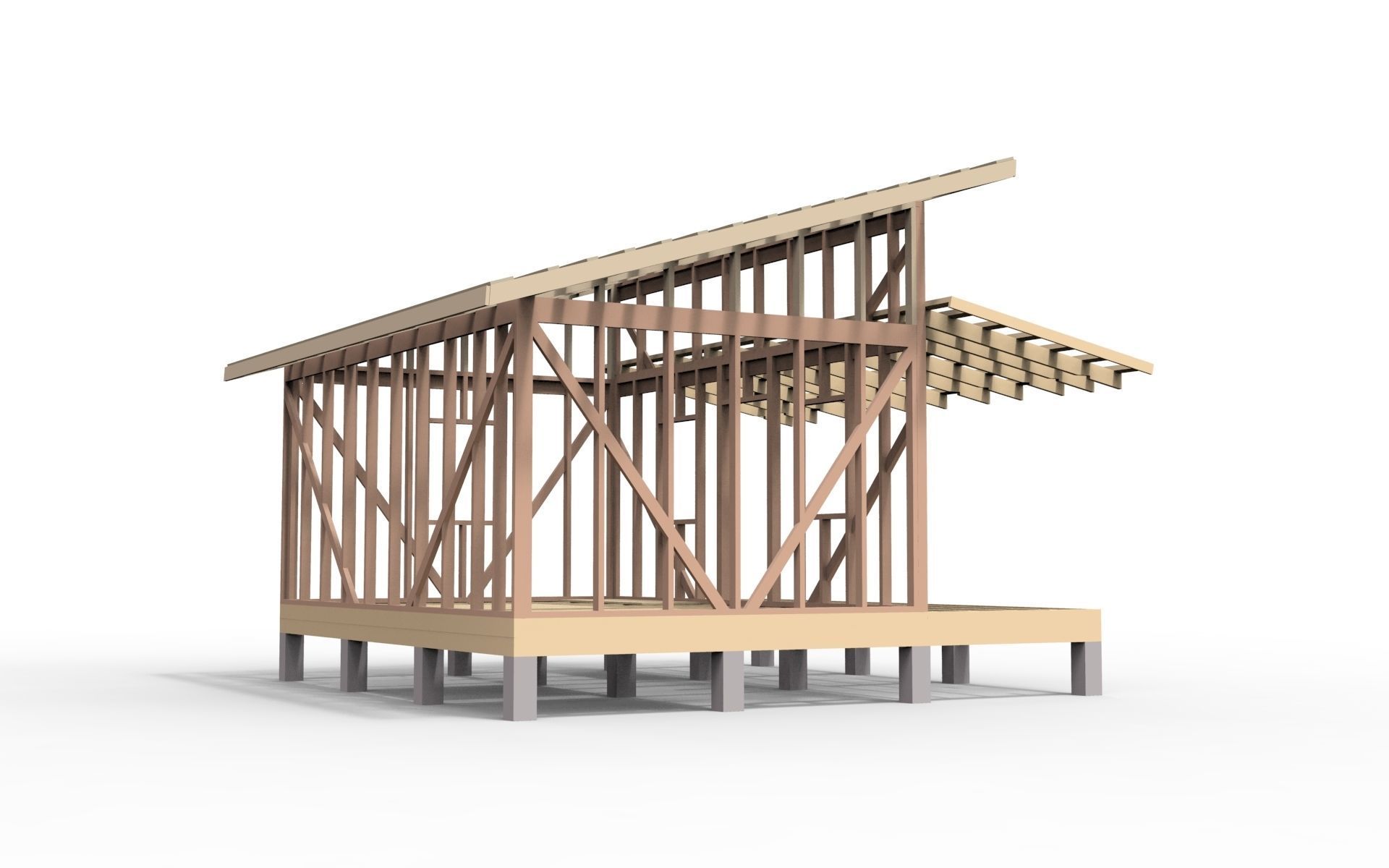 Wooden frame house Low-poly 3D model_8