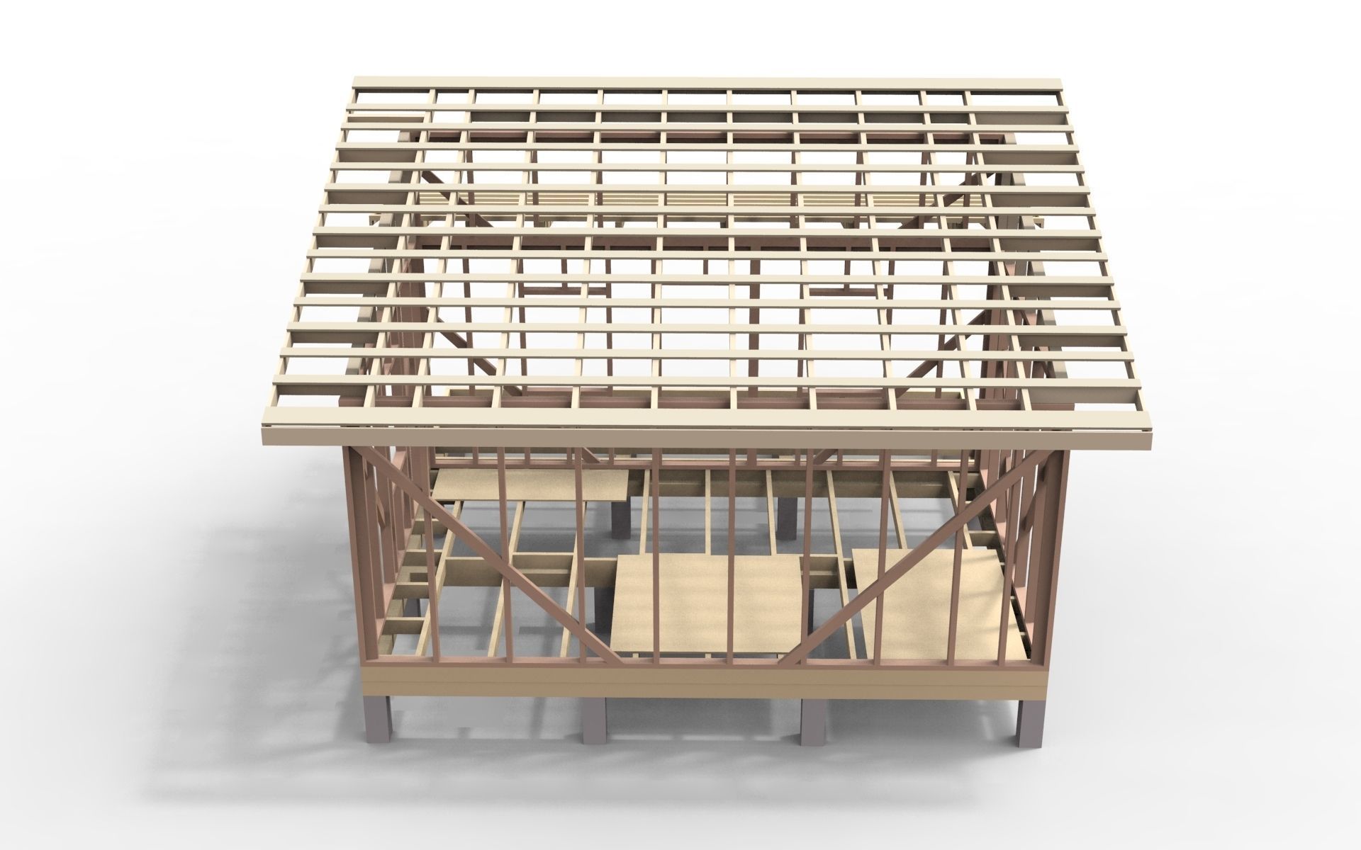 Wooden frame house Low-poly 3D model_10