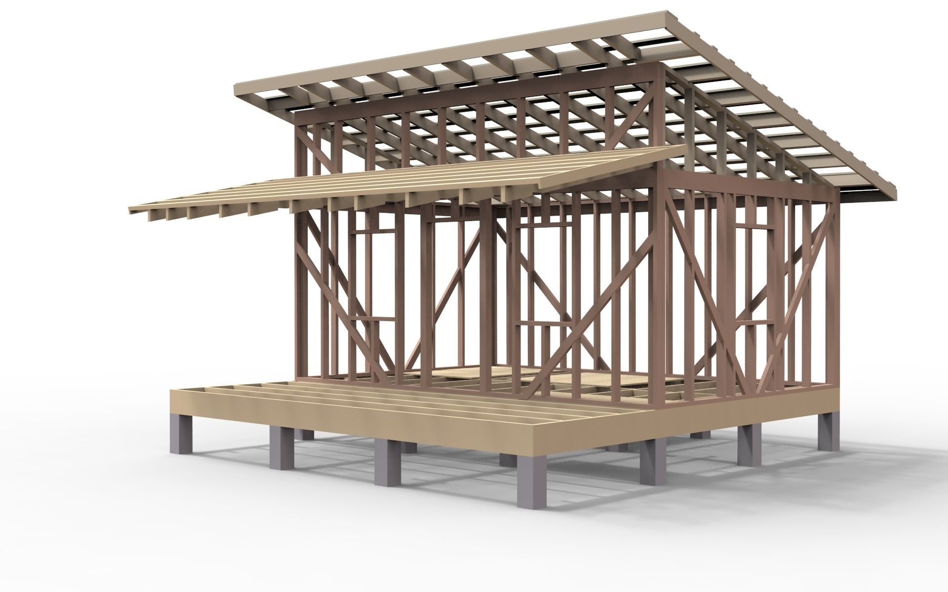 Wooden frame house Low-poly 3D model_4
