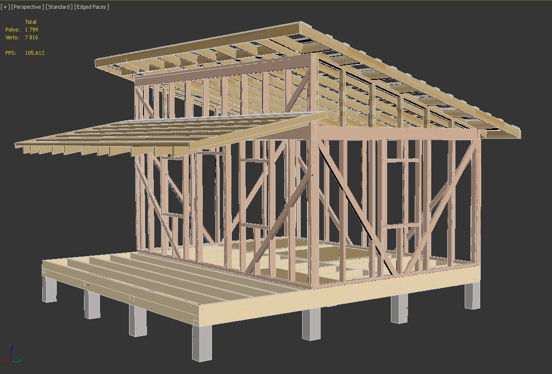 Wooden frame house Low-poly 3D model_13