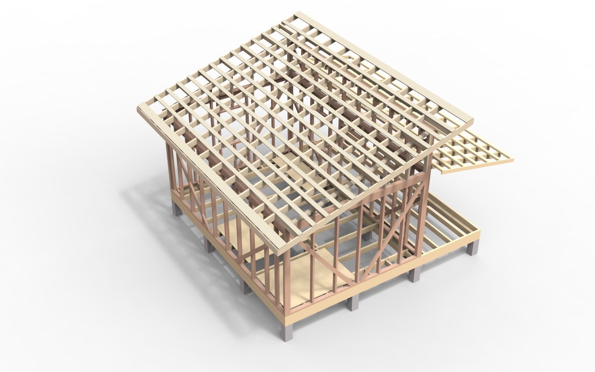 Wooden frame house Low-poly 3D model_2