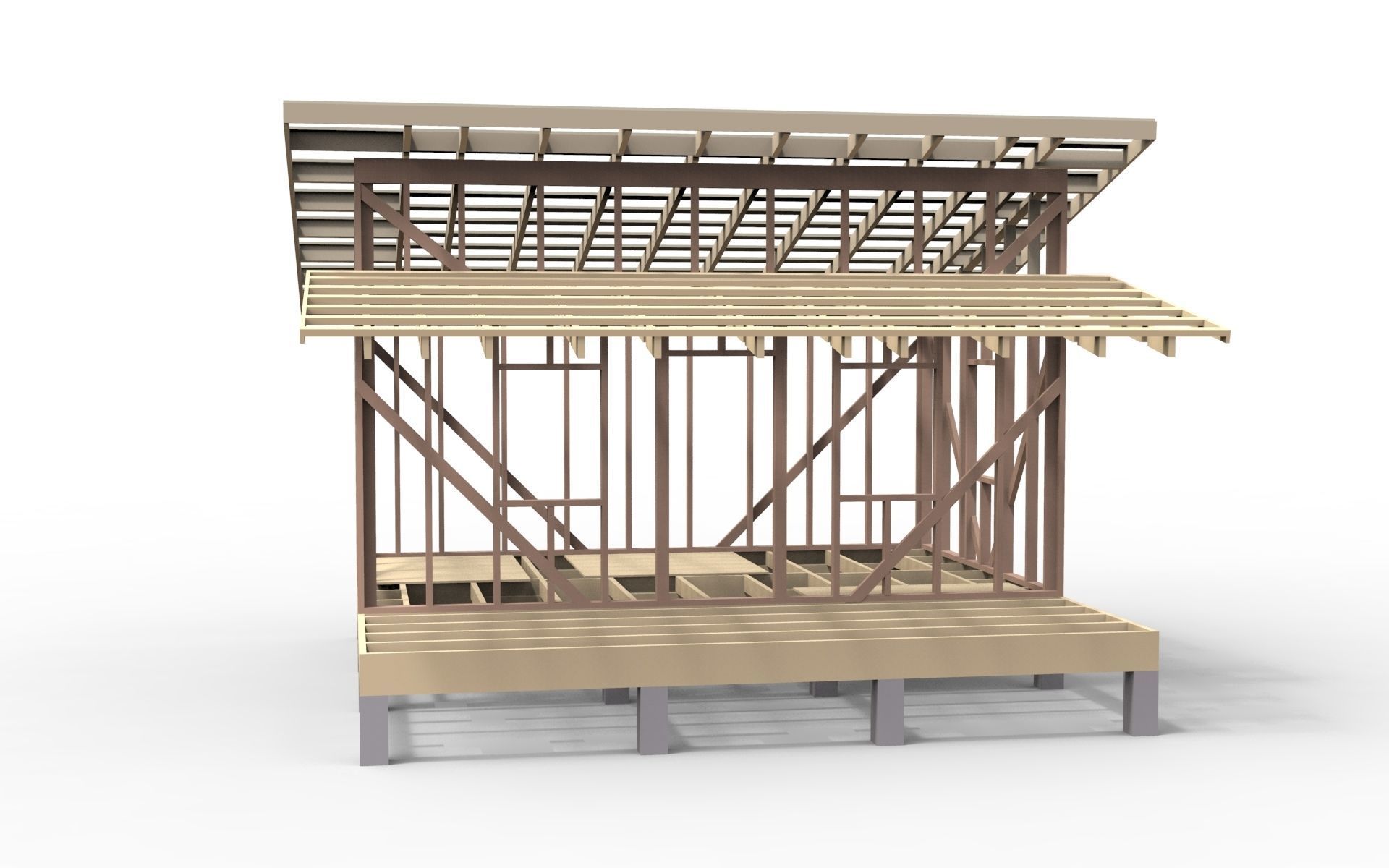 Wooden frame house Low-poly 3D model_7