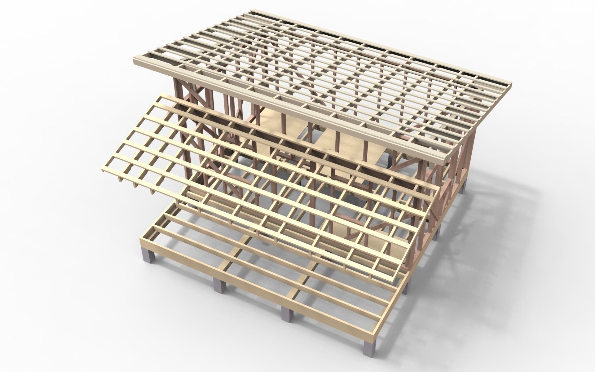 Wooden frame house Low-poly 3D model_1