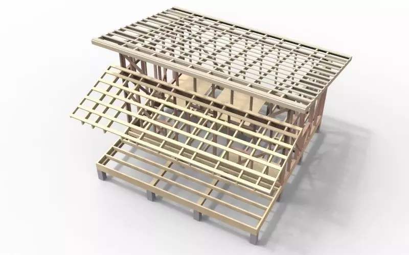 Wooden frame house Low-poly 3D model_0