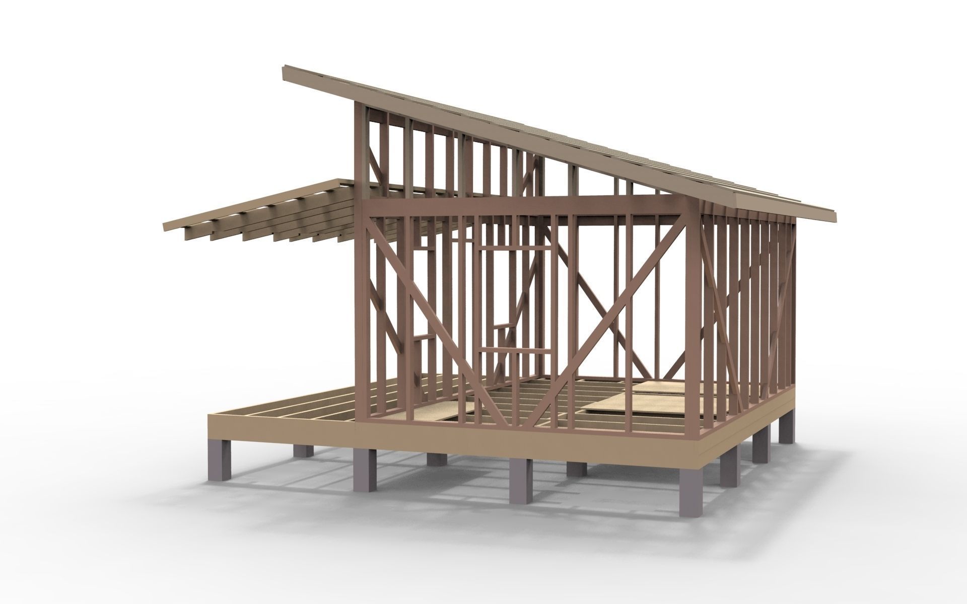 Wooden frame house Low-poly 3D model_3