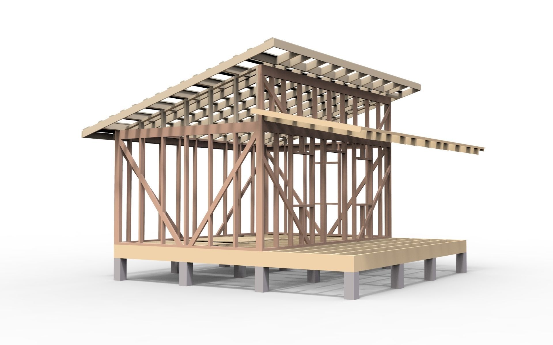 Wooden frame house Low-poly 3D model_6