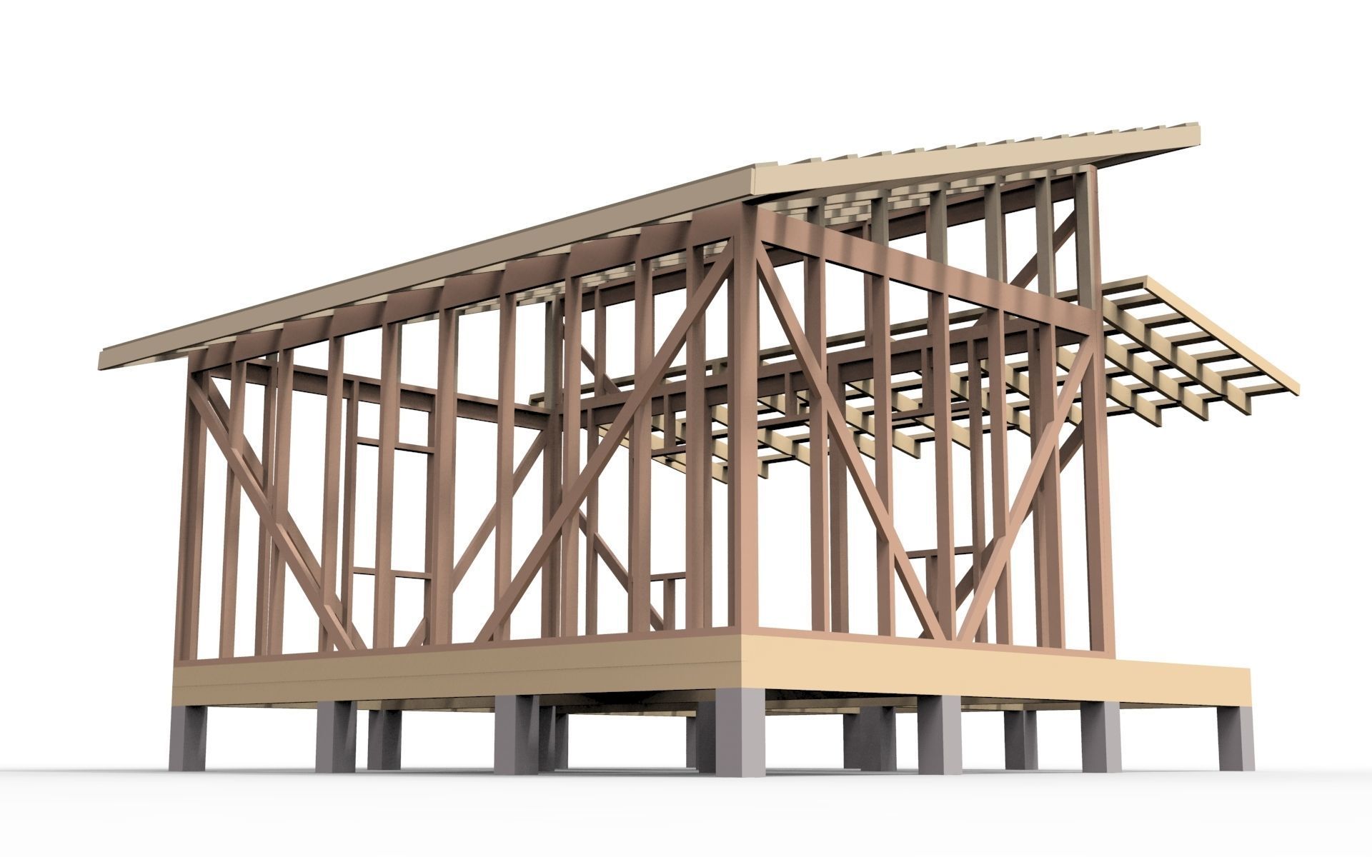 Wooden frame house Low-poly 3D model_9