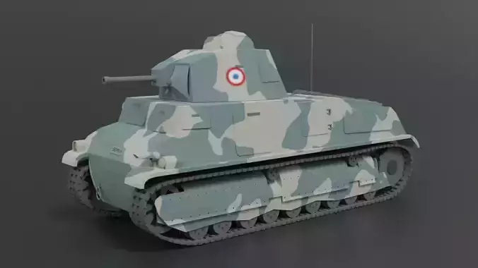 Low Poly Cartoon Somua S35 Tank
