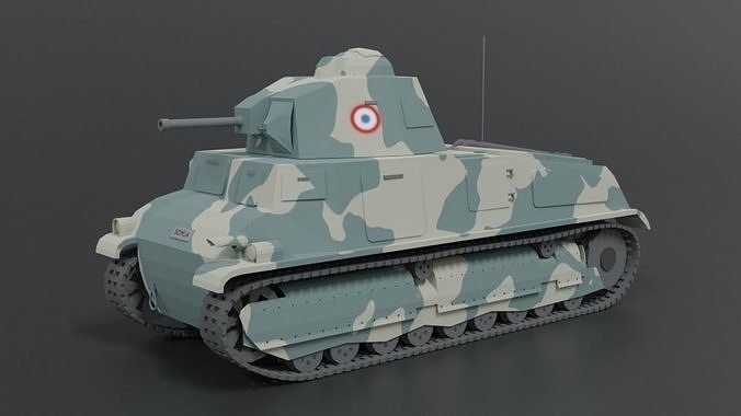 Low Poly Cartoon Somua S35 Tank Low-poly 3D model