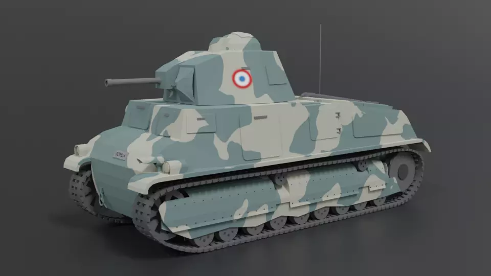 Low Poly Cartoon Somua S35 Tank Low-poly 3D model