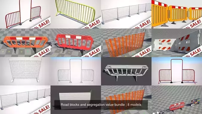 Road blocks and segregation value bundle 3D Model Collection