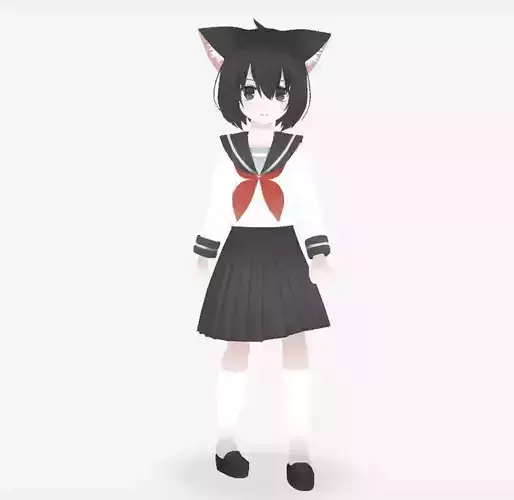 ASIAN GIRL CAT 3D MODEL RIGGED T POSE SHAPE KEYS Low-poly 3D model