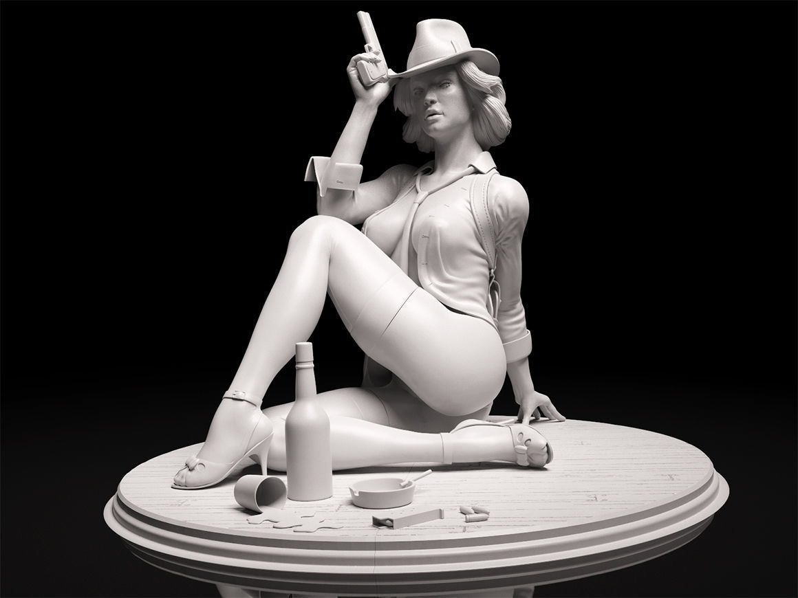 Noir sitting pose 3D print model_2