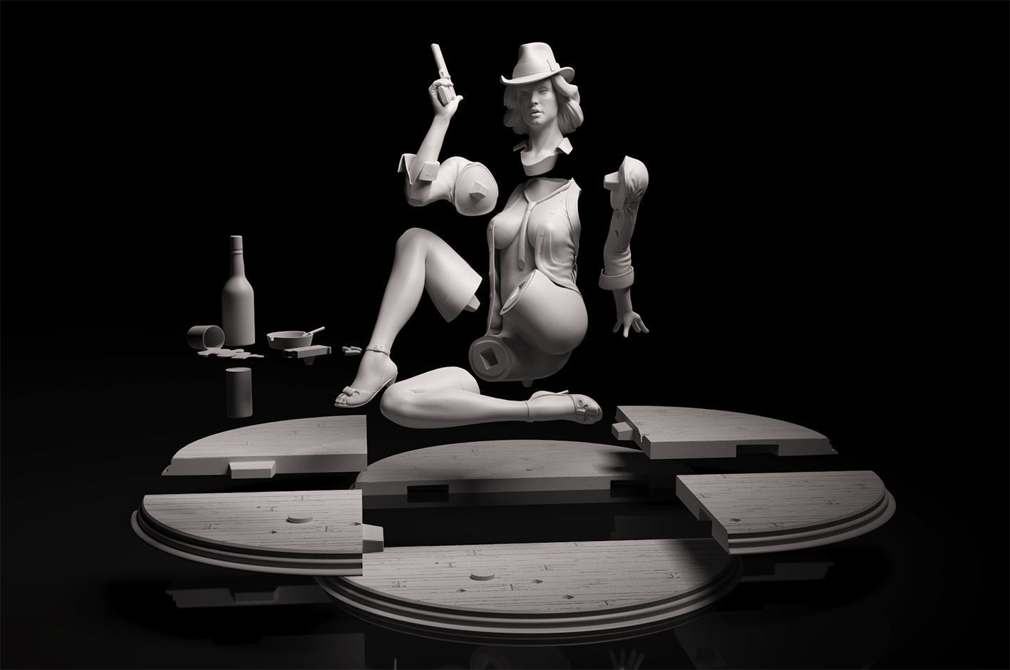 Noir sitting pose 3D print model_4