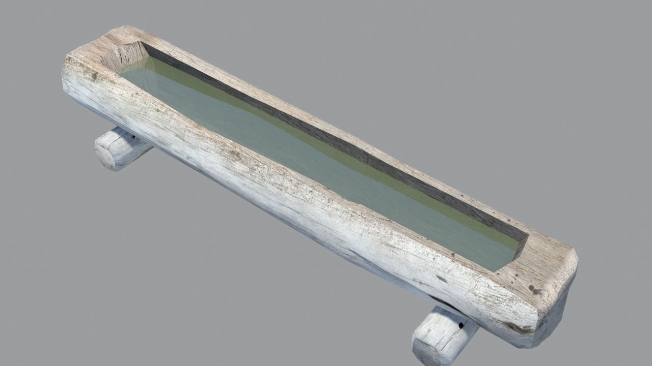 Wooden water trough for cattle Low-poly 3D model_1