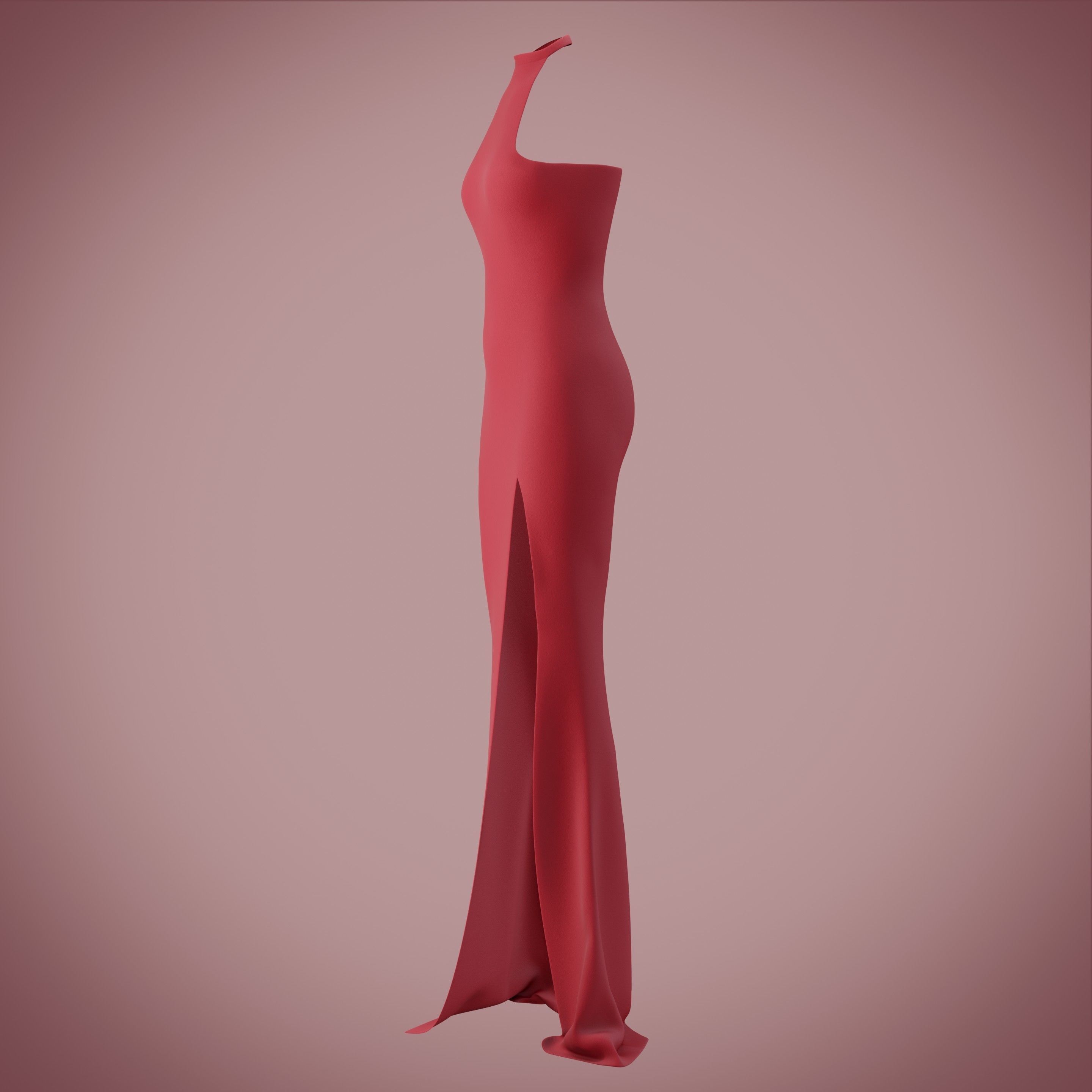 Halter neck gown with high slit Low-poly 3D model_31