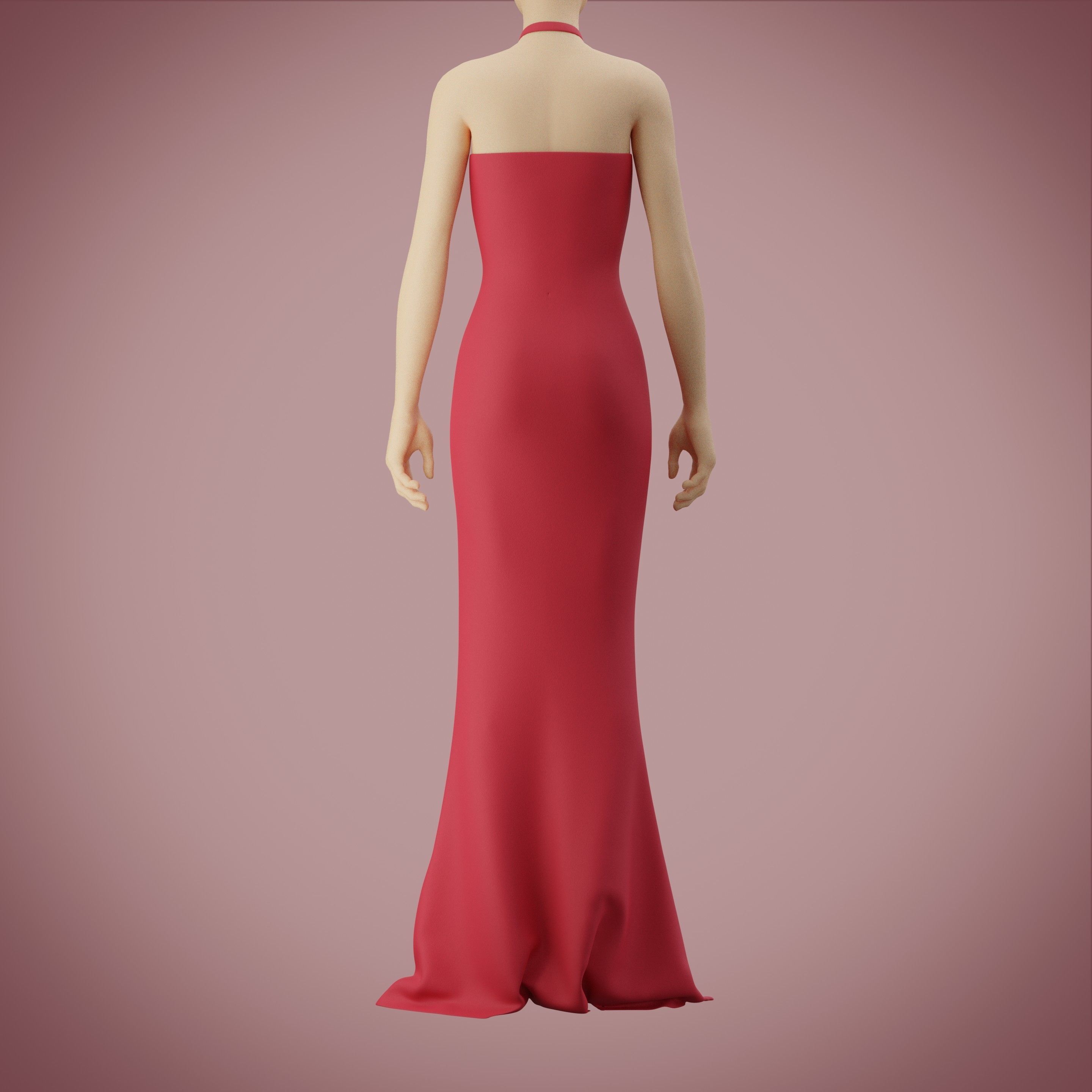 Halter neck gown with high slit Low-poly 3D model_4