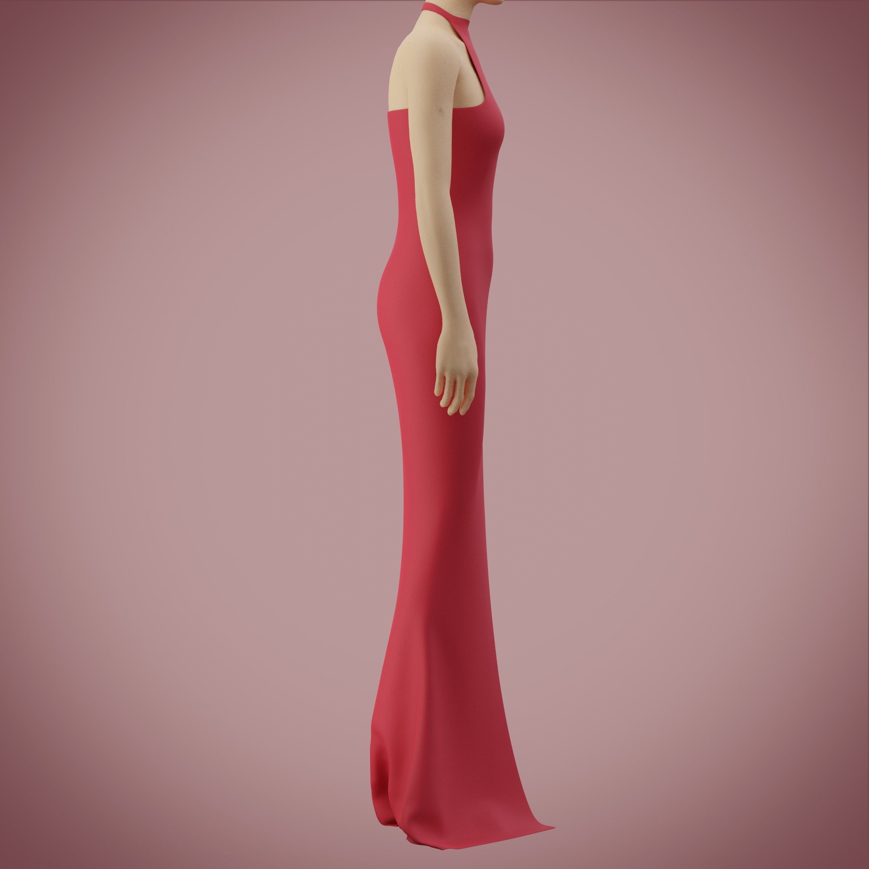 Halter neck gown with high slit Low-poly 3D model_3