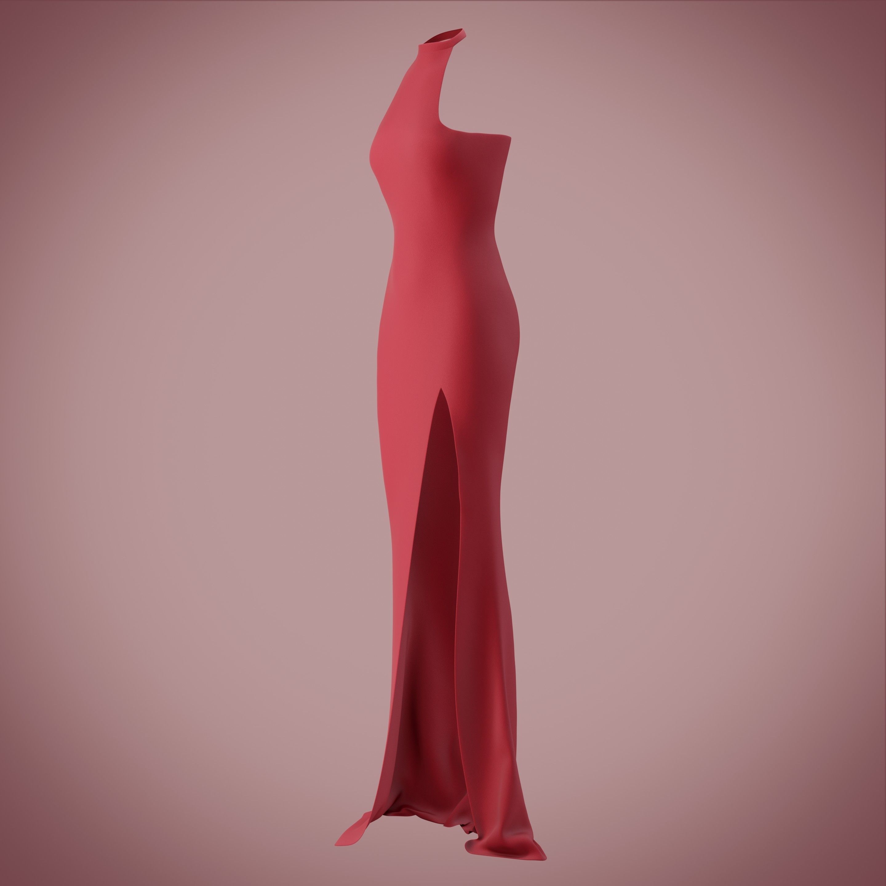 Halter neck gown with high slit Low-poly 3D model_32