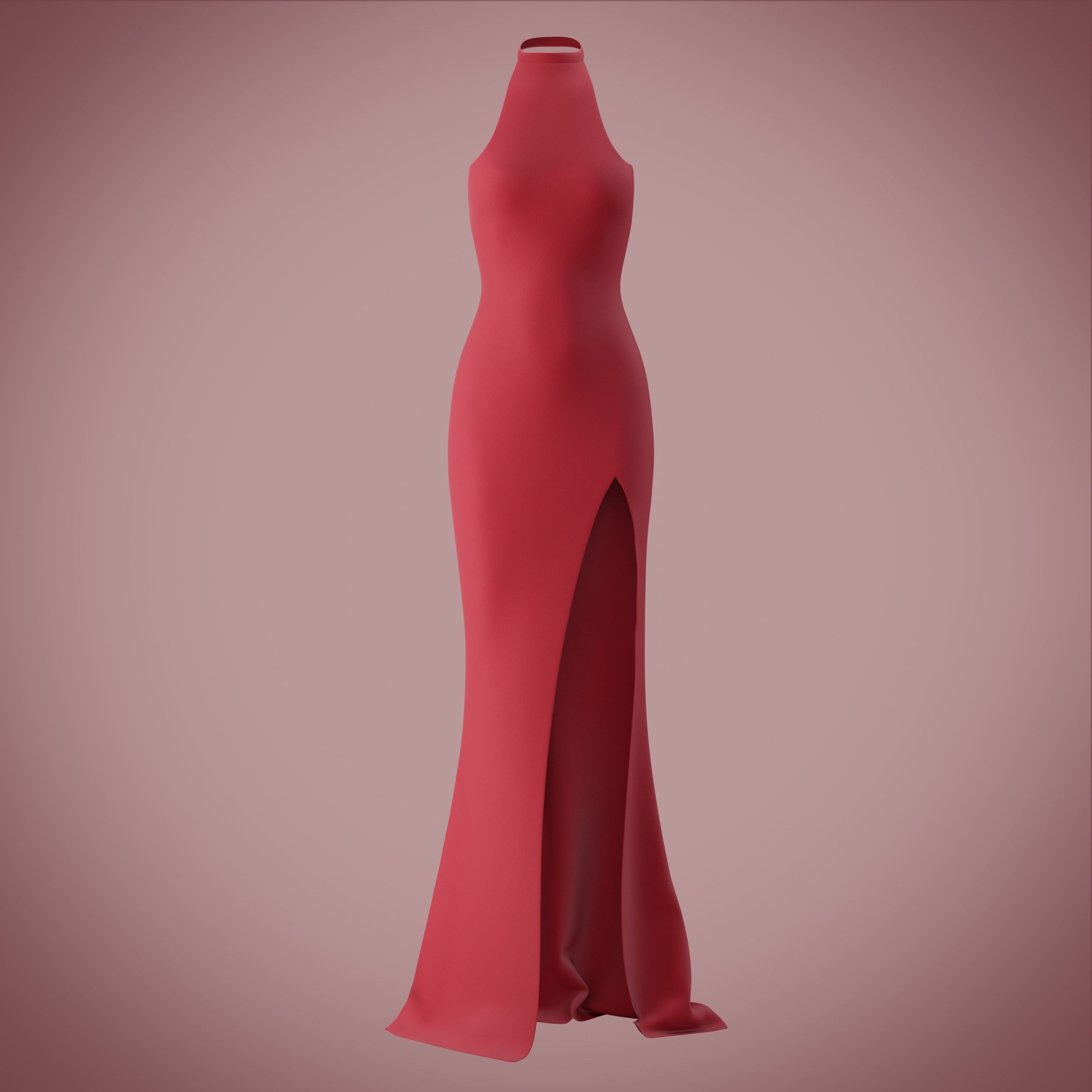 Halter neck gown with high slit Low-poly 3D model_15