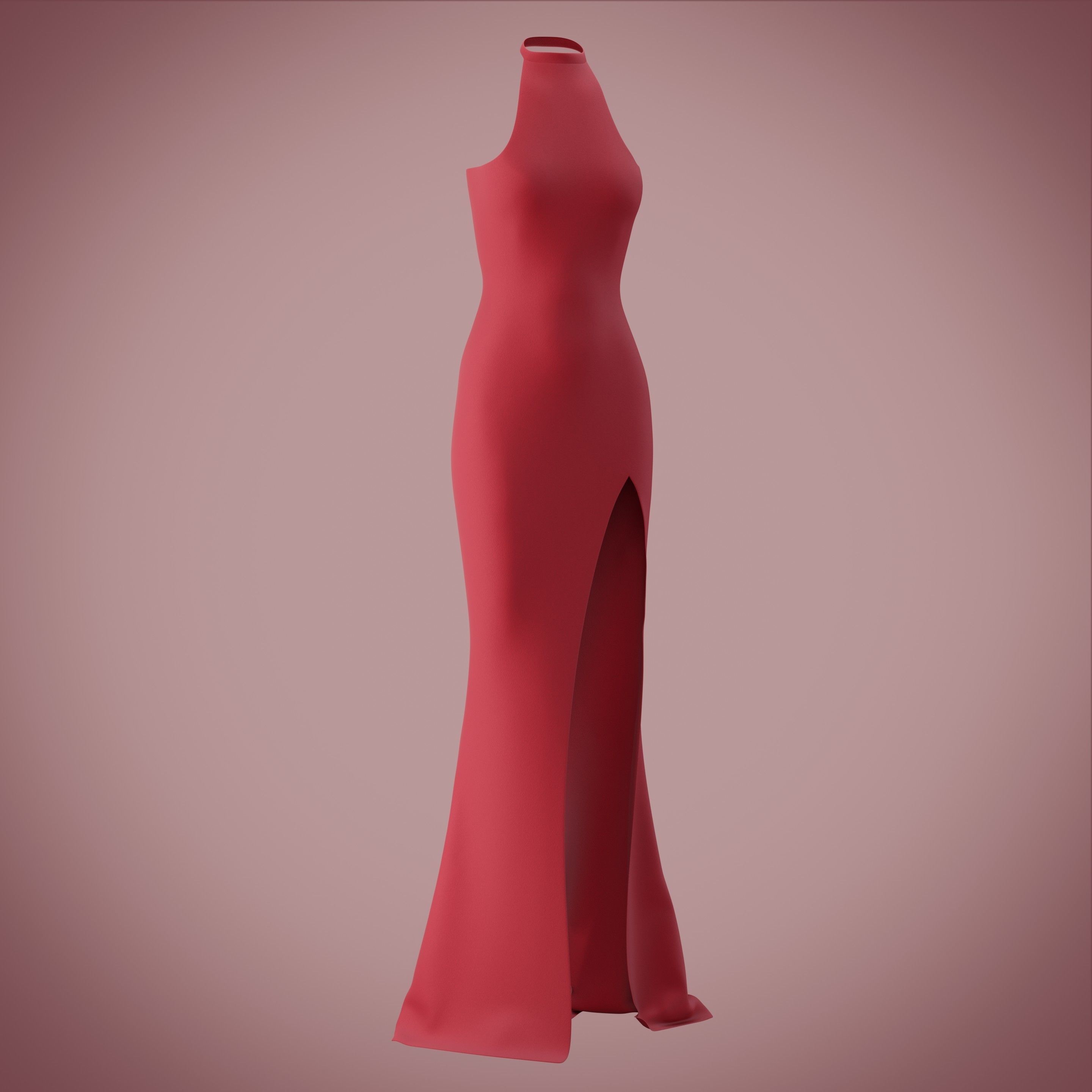 Halter neck gown with high slit Low-poly 3D model_16