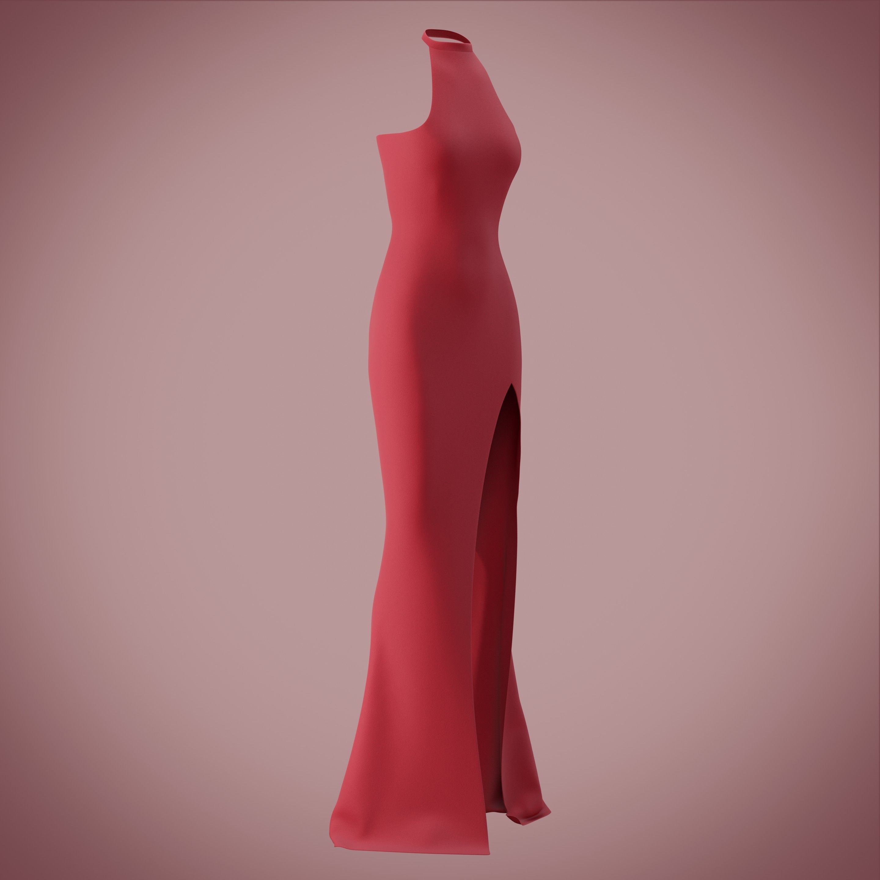 Halter neck gown with high slit Low-poly 3D model_17