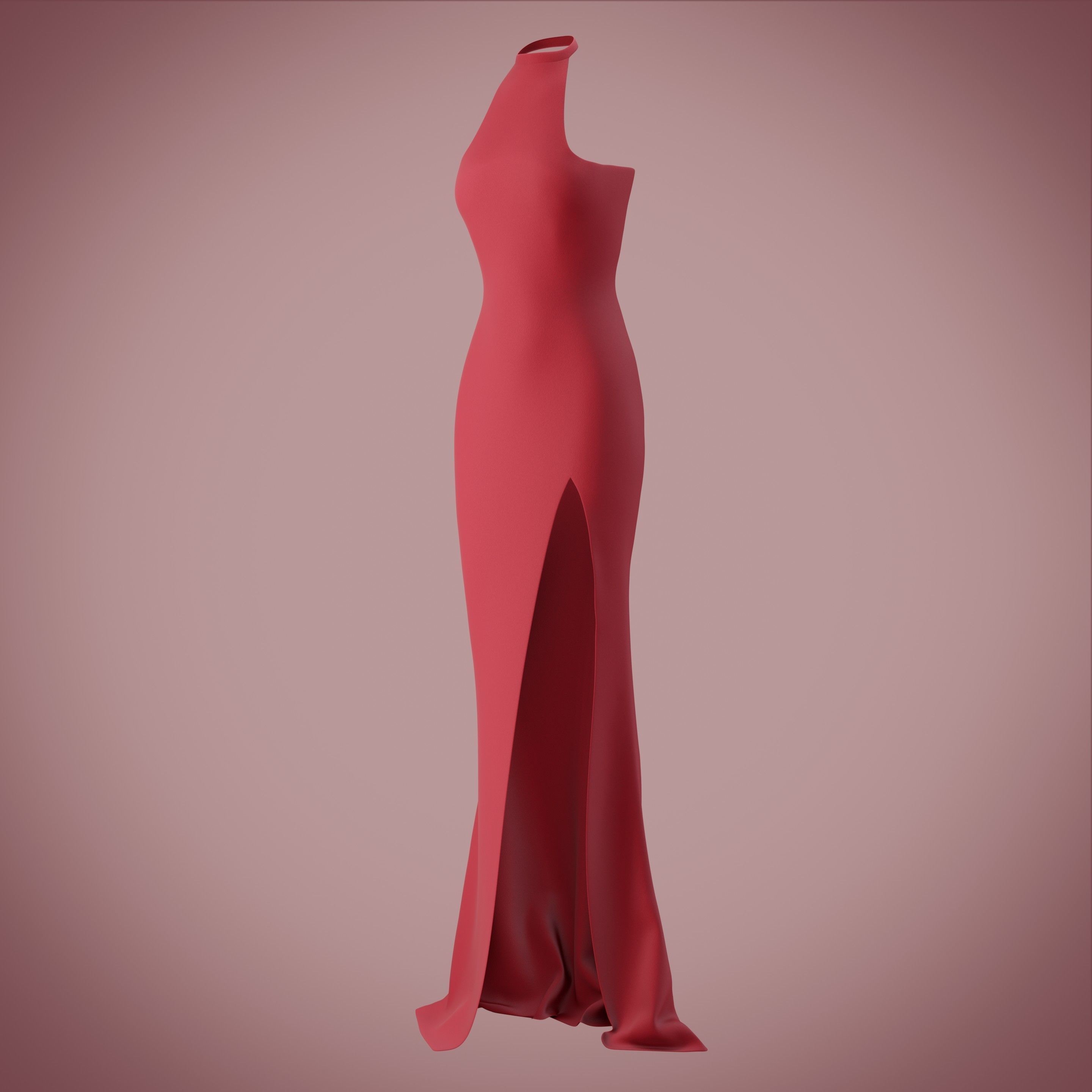 Halter neck gown with high slit Low-poly 3D model_33