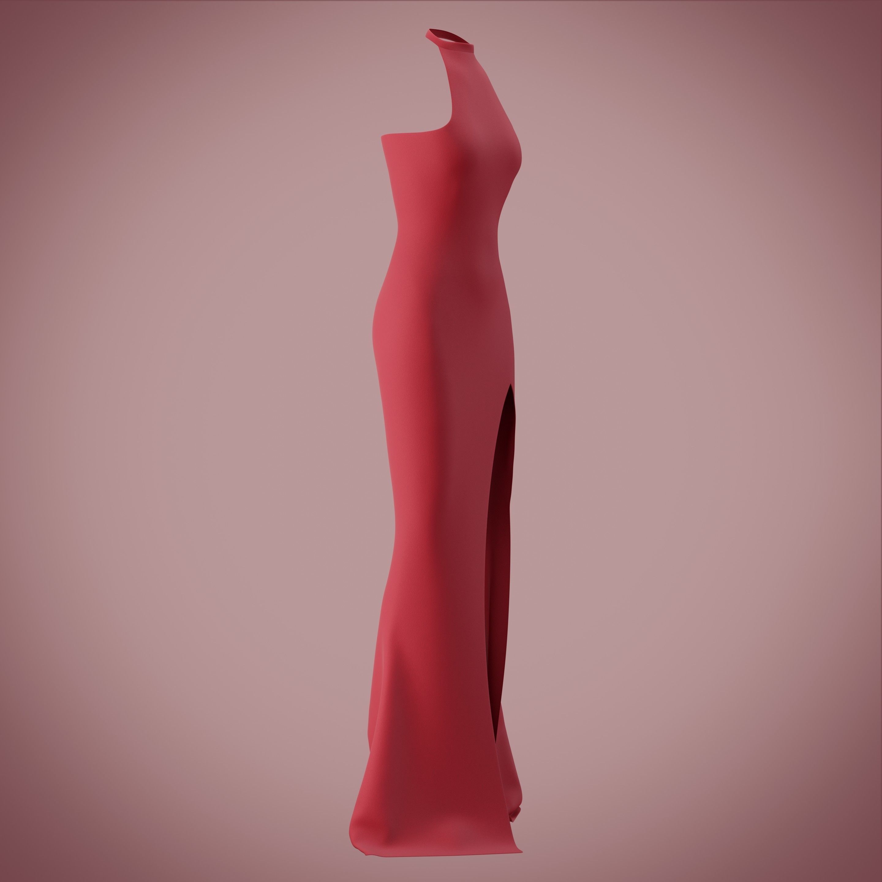 Halter neck gown with high slit Low-poly 3D model_18