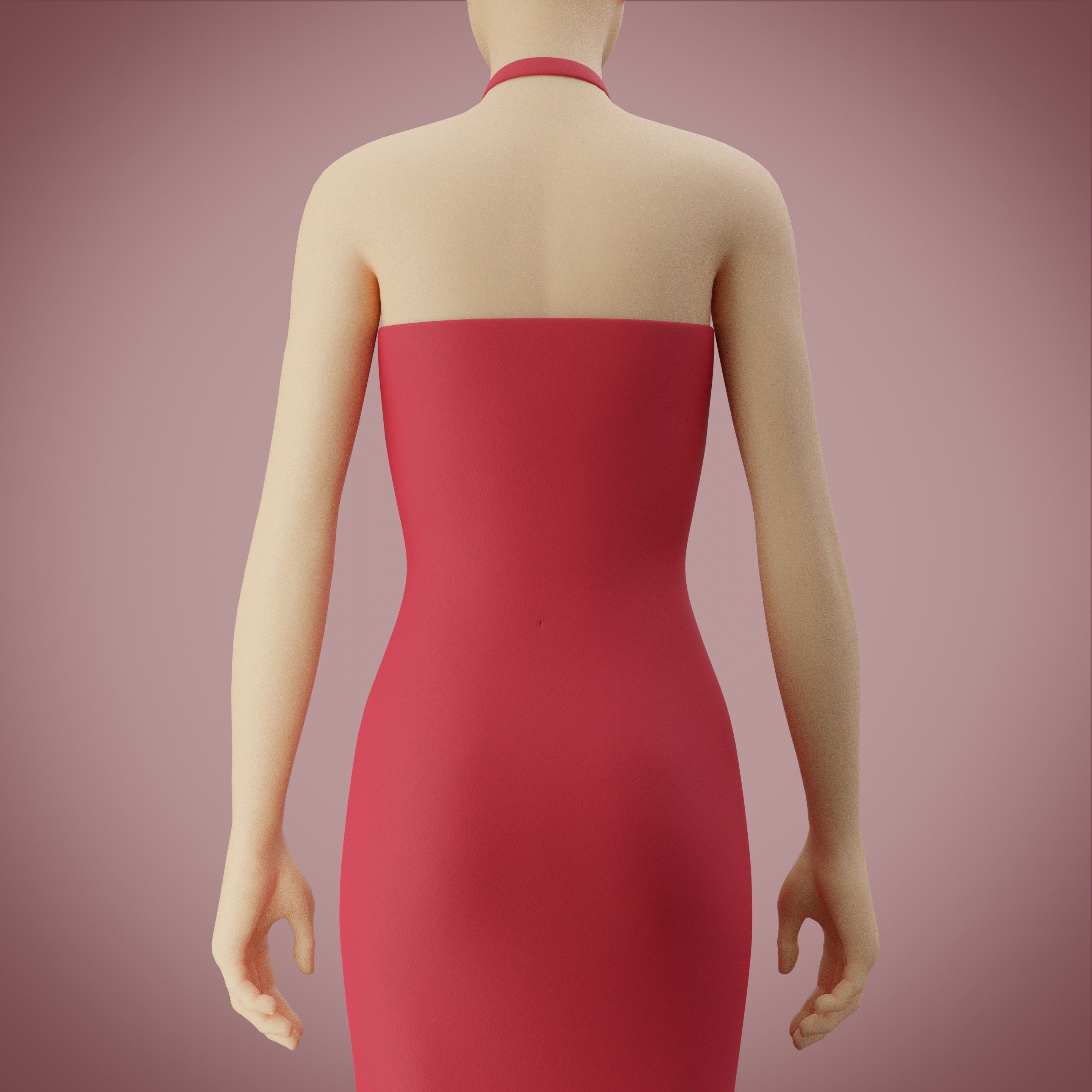 Halter neck gown with high slit Low-poly 3D model_9