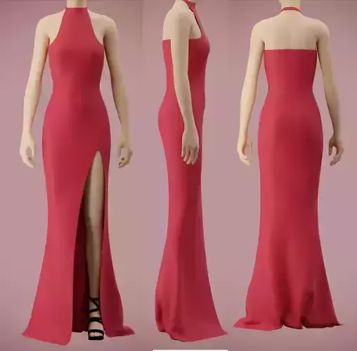 Halter neck gown with high slit Low-poly 3D model