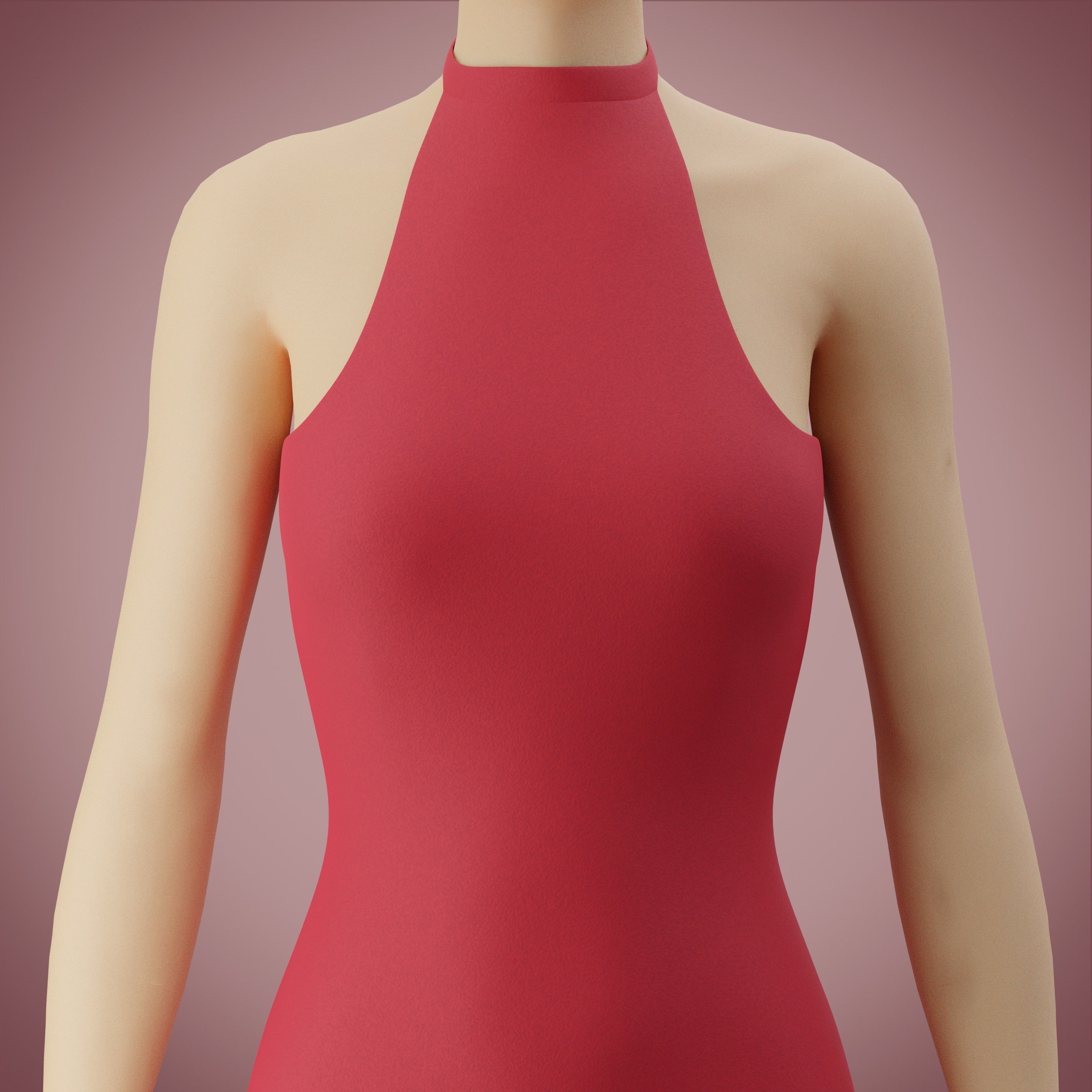 Halter neck gown with high slit Low-poly 3D model_8
