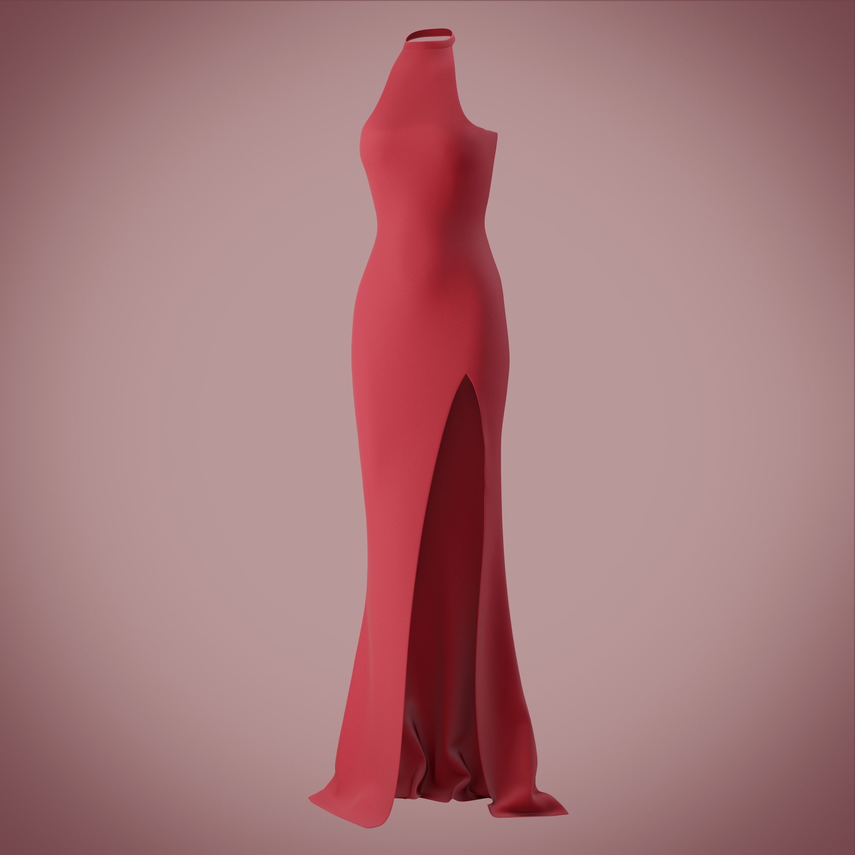 Halter neck gown with high slit Low-poly 3D model_34