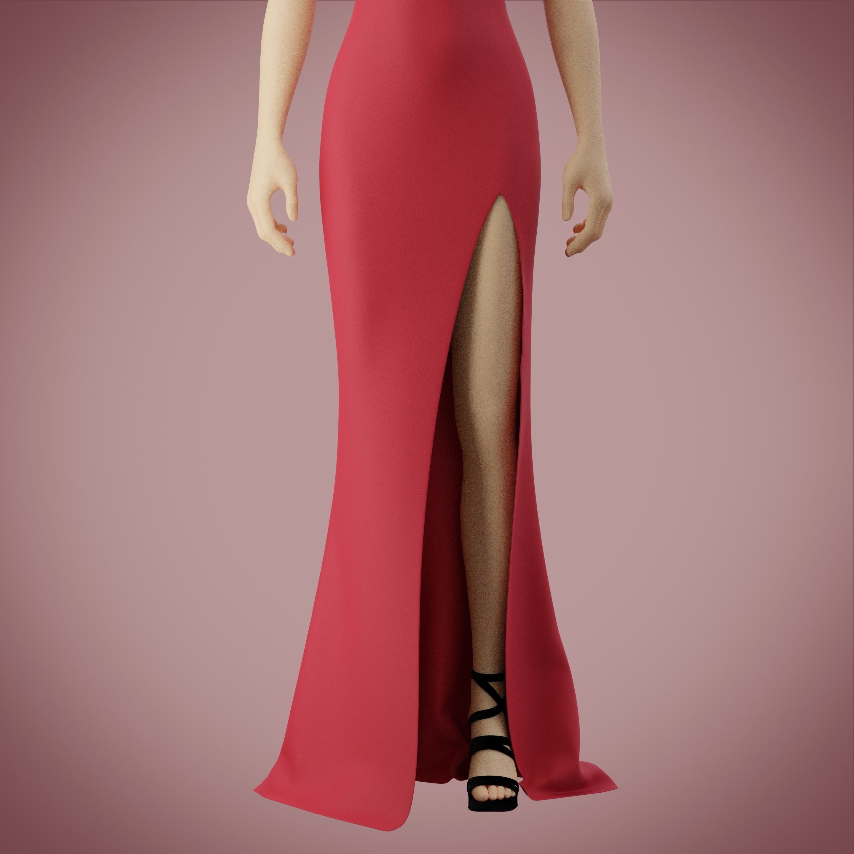 Halter neck gown with high slit Low-poly 3D model_7